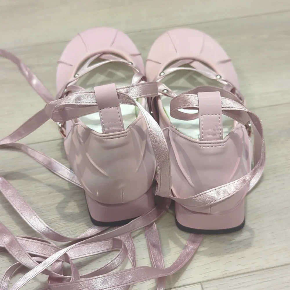 Lolita Lace Up Pink Ballet Flats - Picture 6 of 10
